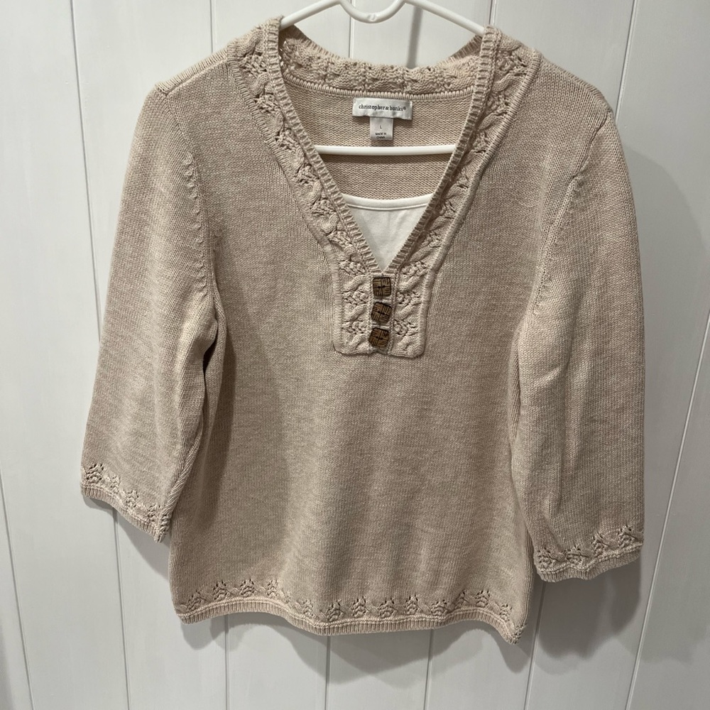 Christopher and Banks Tan Cotton 3/4 sleeve sweater